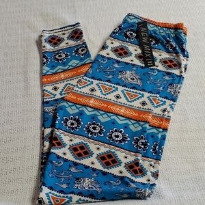 New Mix Graphic Colorful Elastic Pullon Thick Winter Orange & Teal Sz PLUS Pants